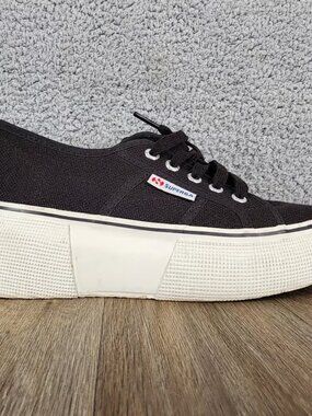 Superga Platform Sneakers Women's US 6 Black Canvas Low Top Casual Shoes